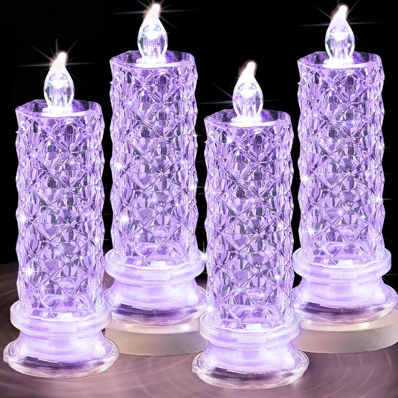 SupBri Store LED Candles, 4Pack Battery Operated Candles with Rose Light Halo, Romantic Flameless Pillar Candles for Valentines Halloween Decorations(Purple, D 2.5" x H 7.2") - Image 1